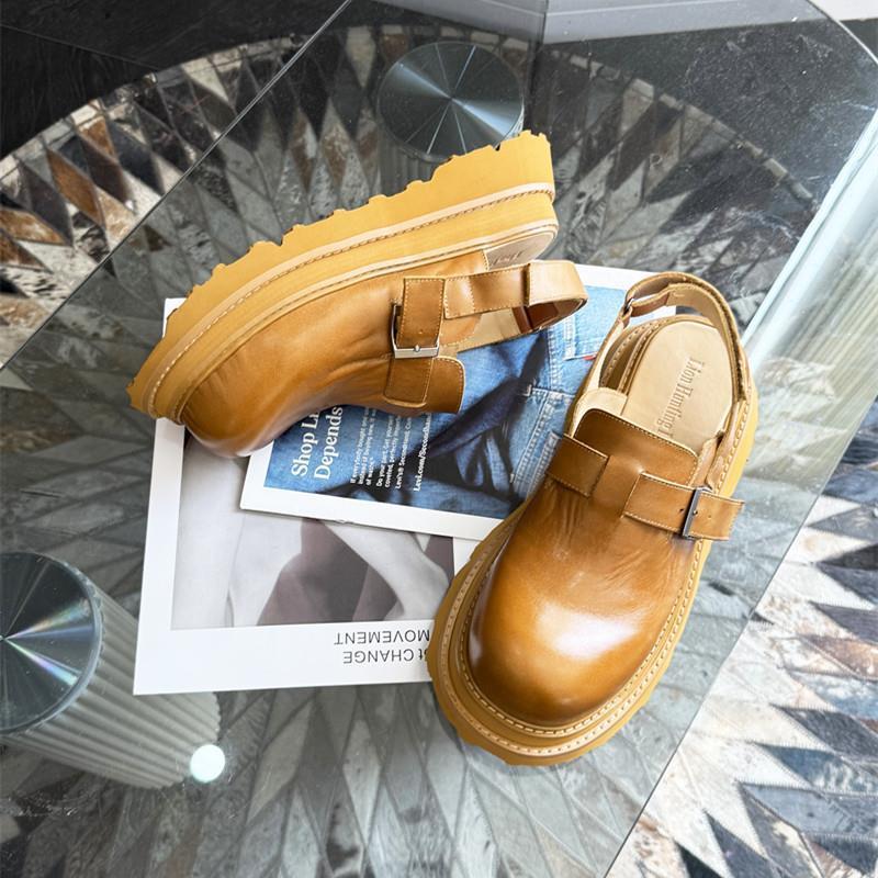 高档勃肯凉鞋男夏季新款真皮厚底增高大头鞋做旧拖鞋真皮男士鞋女