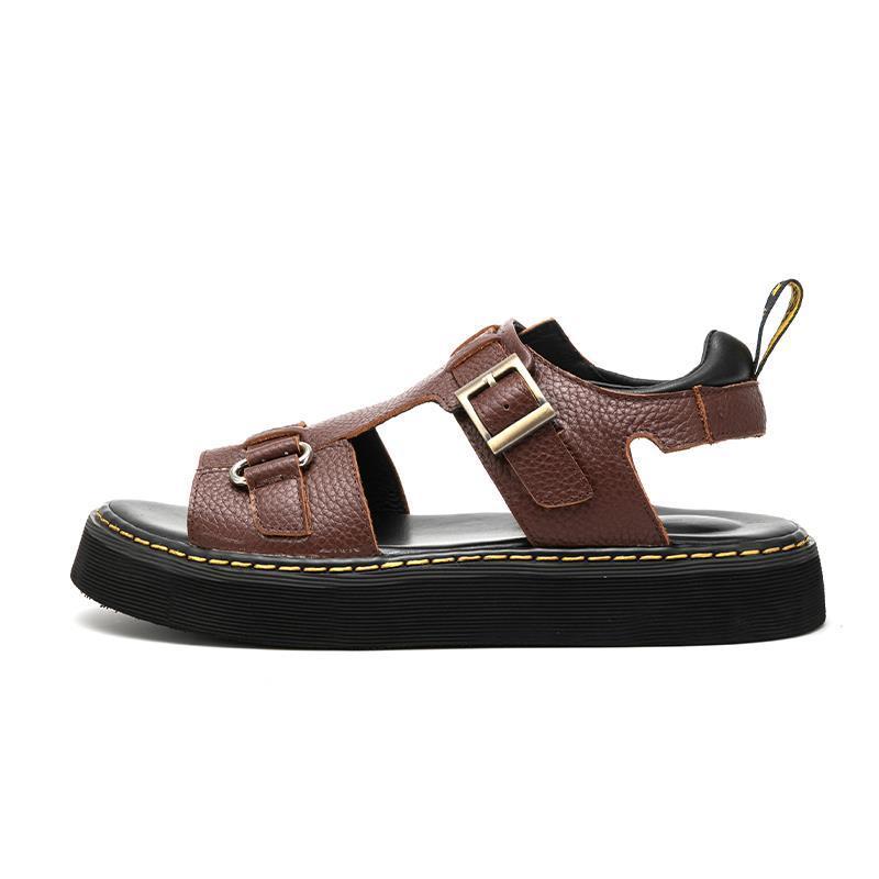 宗高档年夏季真皮马丁凉鞋男休闲外穿防滑防汗厚底罗马牛皮沙滩鞋