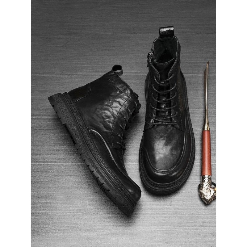 真皮马丁靴男2025秋冬厚底拉链高帮皮靴休闲潮流户外靴子圆头男靴